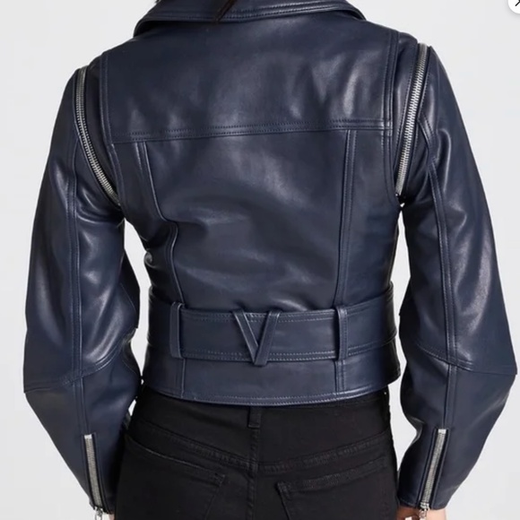 Veronica Beard Jylan Leather Moto Jacket & Vest combo/ Navy w/silver zipp size 4 - Picture 7 of 11
